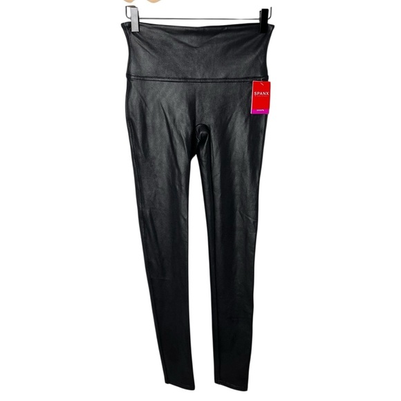 SPANX Faux Leather Leggings Black Size Medium High-Waisted - Picture 3 of 10